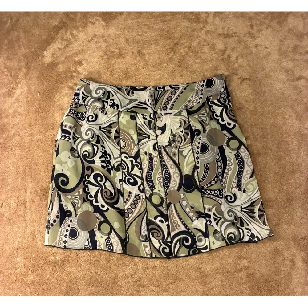Gianni Bini Women Skirt 13/14 Green A-line Retro-mod Psychedelic Print Boho Chic